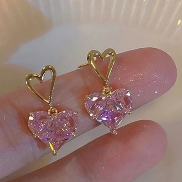 ❤️FREE Heart Rhinestone Stop Boho Peasant Love Artsy Art Chic Glam Drop Earrings - Picture 2 of 2